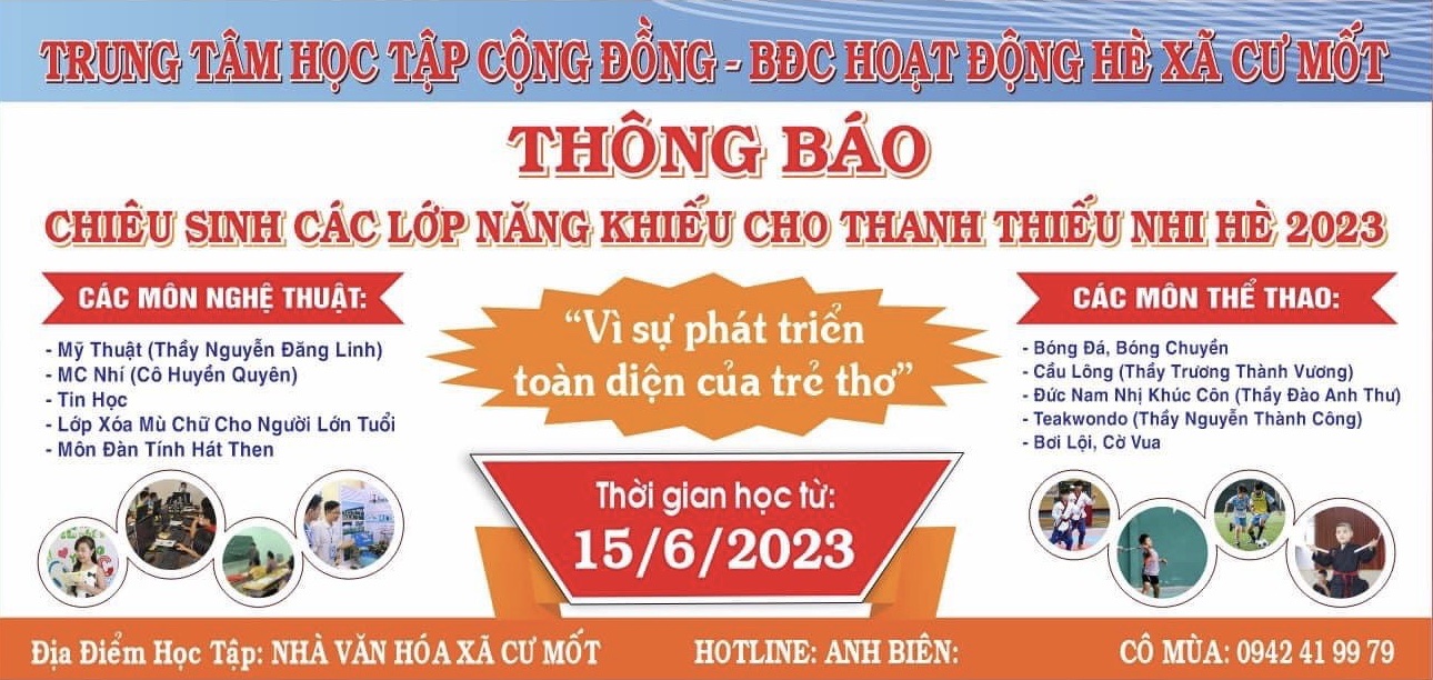 Kế hoạch về việc tổ chức các lớp năng khiếu cho thanh thiếu nhi dịp hè trên địa bàn xã Cư Mốt  năm 2023